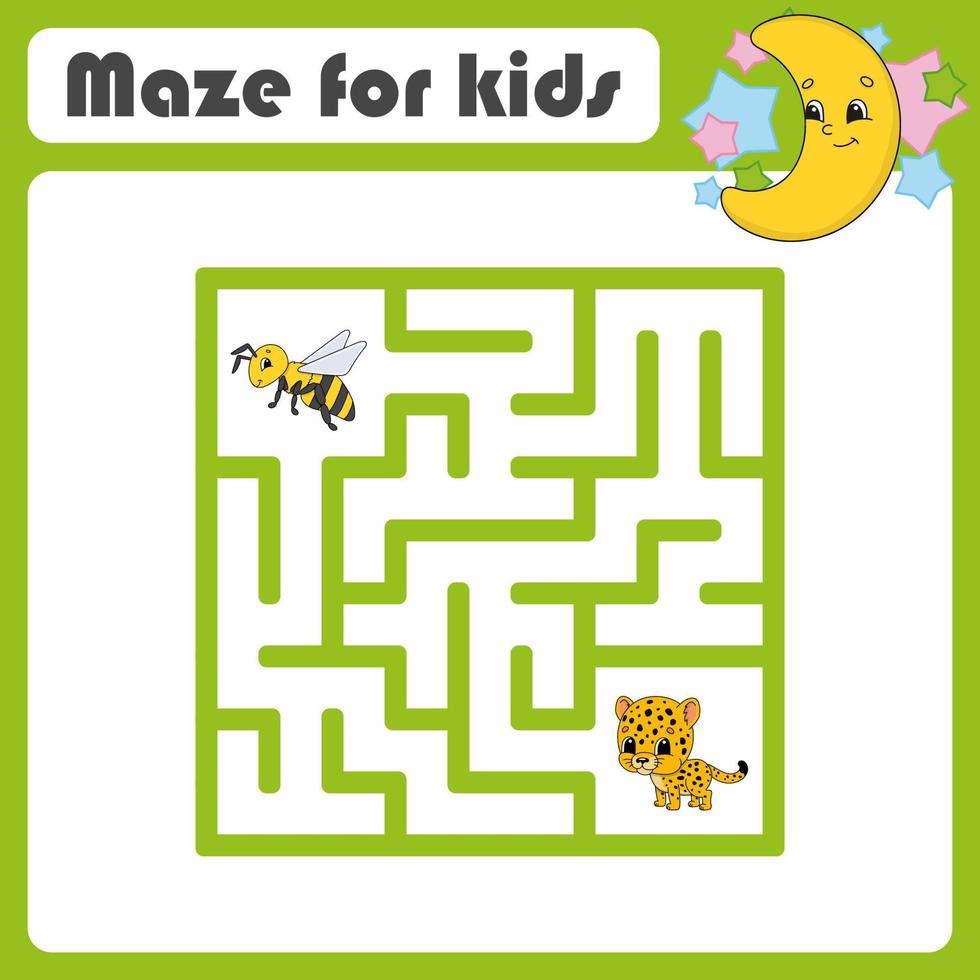 Funny maze. Game for kids. Puzzle for children. Cartoon style. Labyrinth conundrum. Color vector illustration. Find the right path. The development of logical and spatial thinking.