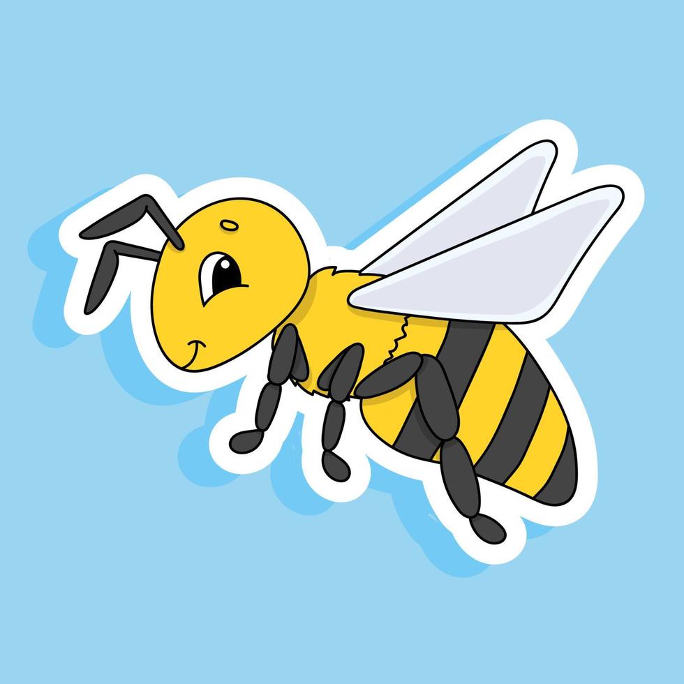 Striped bee. Cute character. Colorful vector illustration. Cartoon style. Isolated on color background. Design element. Template for your design, books, stickers, cards, posters, clothes.