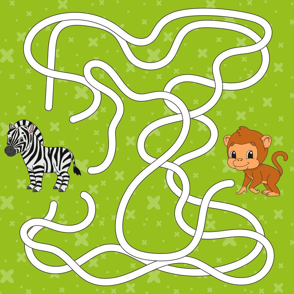 Maze. Game for kids. Funny labyrinth. Education developing worksheet. Activity page. Puzzle for children. Cute cartoon style. Riddle for preschool. Logical conundrum. Color vector illustration.