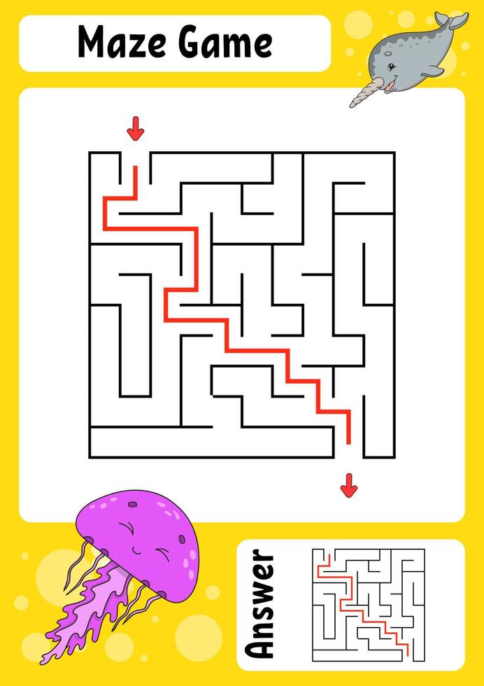 Maze. Game for kids. Funny labyrinth. Education developing worksheet. Activity page. Puzzle for children. Cute cartoon style. Riddle for preschool. Logical conundrum. Color vector illustration.