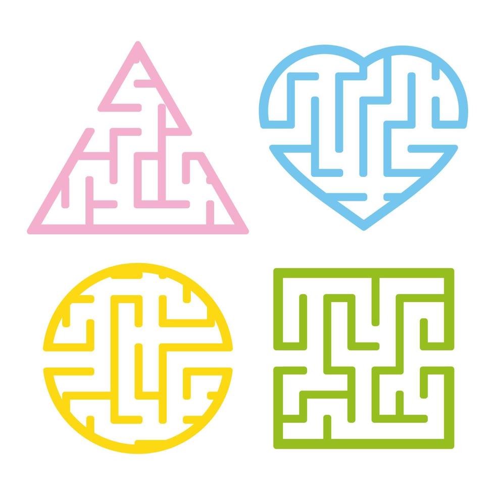 A set of mazes. Game for kids. Puzzle for children. Labyrinth conundrum. Find the right path. Vector illustration.