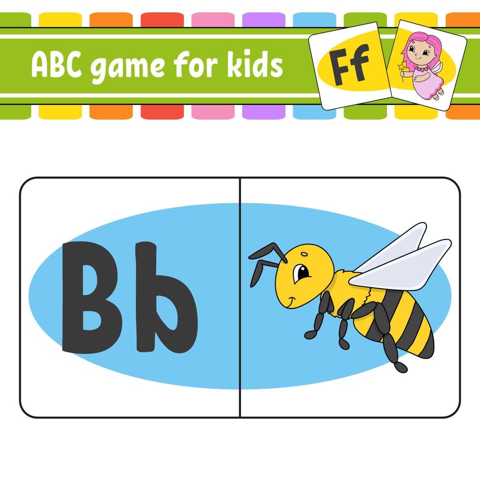 tarjetas flash abc. alfabeto para niños. aprender letras. hoja de trabajo de desarrollo educativo. página de actividades para estudiar inglés. juego para niños. personaje divertido. ilustración vectorial aislada. estilo de dibujos animados. vector