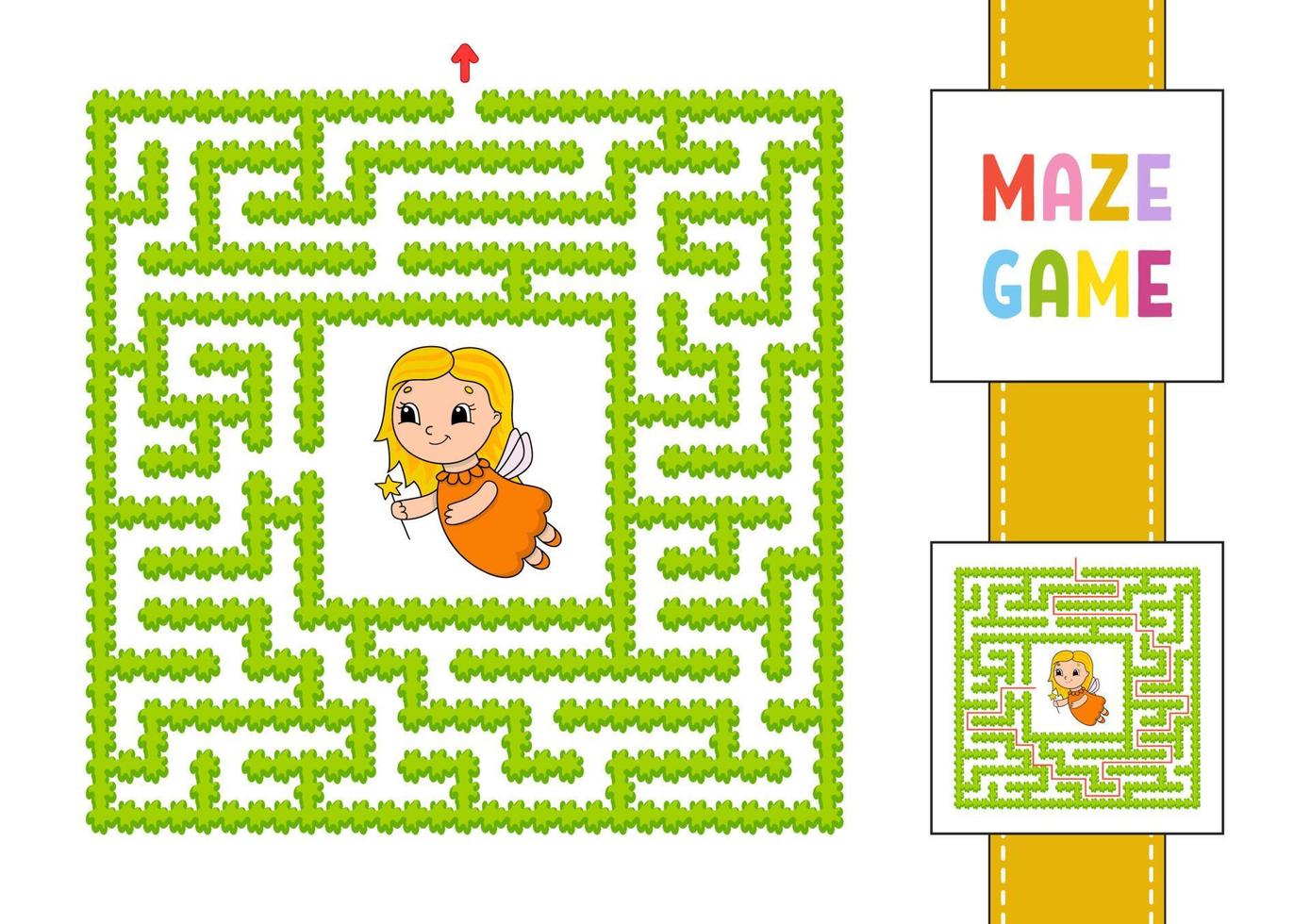 Maze. Game for kids. Funny labyrinth. Education developing worksheet. Activity page. Puzzle for children. Cute cartoon style. Riddle for preschool. Logical conundrum. Color vector illustration.