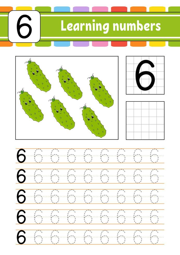 Trace and write. Handwriting practice. Learning numbers for kids. Education developing worksheet. Activity page. Game for toddlers and preschoolers. Isolated vector illustration in cute cartoon style.