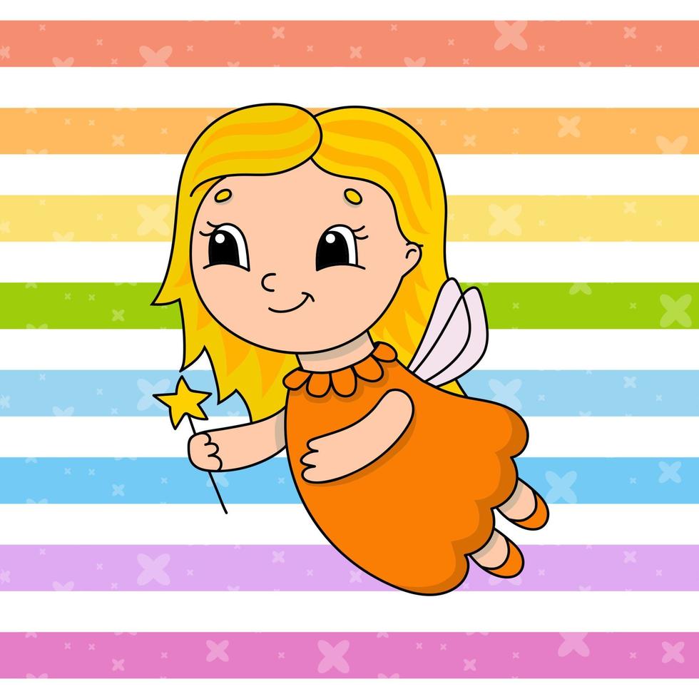 Tooth Fairy. Cute flat vector illustration in childish cartoon style. Funny character. Isolated on white background.