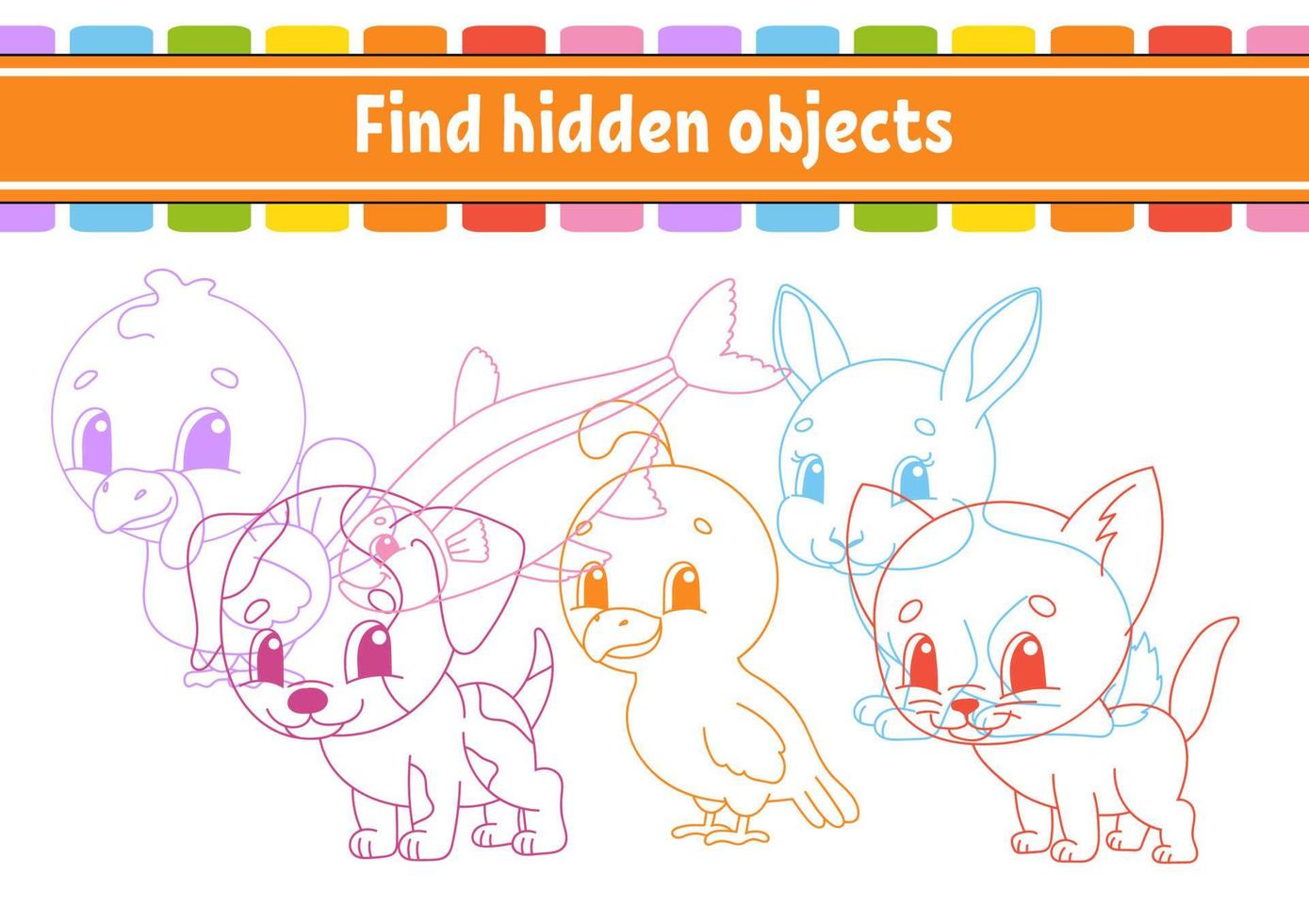 Find hidden object. Education developing worksheet. Activity page with pictures. Color contour. Logical thinking training. Isolated vector illustration. Funny character. Cartoon style.