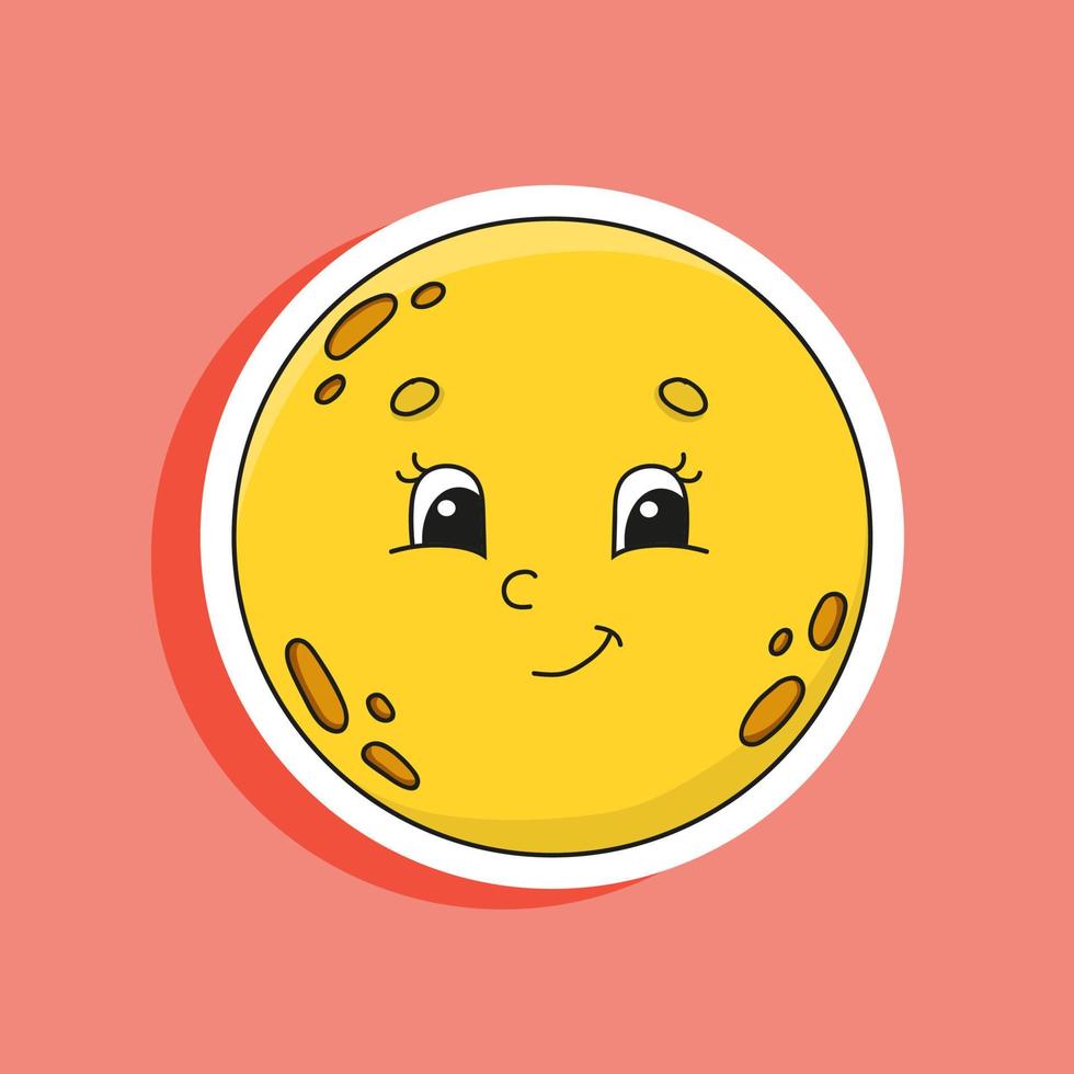 Yellow moon. Cute character. Colorful vector illustration. Cartoon style. Isolated on color background. Design element. Template for your design, books, stickers, cards, posters, clothes.