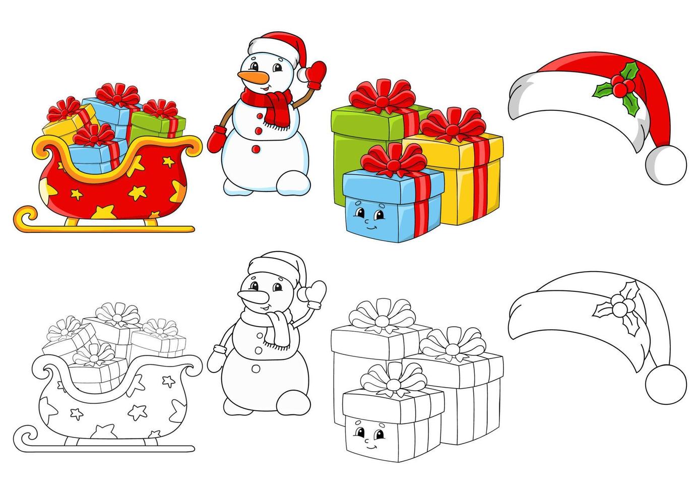 Establecer página para colorear para niños. tema de feliz navidad. lindos personajes de dibujos animados. trazo negro. con muestra. ilustración vectorial. 3665419 Vector en Vecteezy Establecer página para colorear para niños. tema de feliz navidad. lindos personajes de dibujos animados. trazo negro. con muestra. ilustración vectorial. 3665419 Vector en Vecteezy