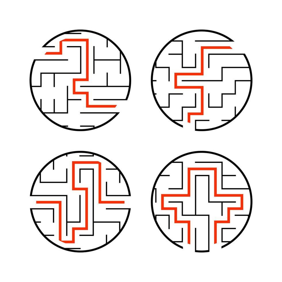 A set of mazes. Game for kids. Puzzle for children. Labyrinth conundrum. Find the right path. Vector illustration.