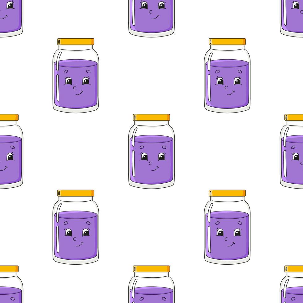 Happy jam. Colored seamless pattern with cute cartoon character. Simple flat vector illustration isolated on white background. Design wallpaper, fabric, wrapping paper, covers, websites.