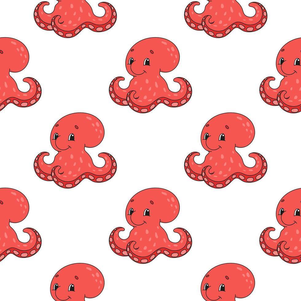 pulpo feliz. patrón transparente coloreado con personaje de dibujos animados lindo. Ilustración de vector plano simple aislado sobre fondo blanco. diseño de papel tapiz, tela, papel de regalo, cubiertas, sitios web.