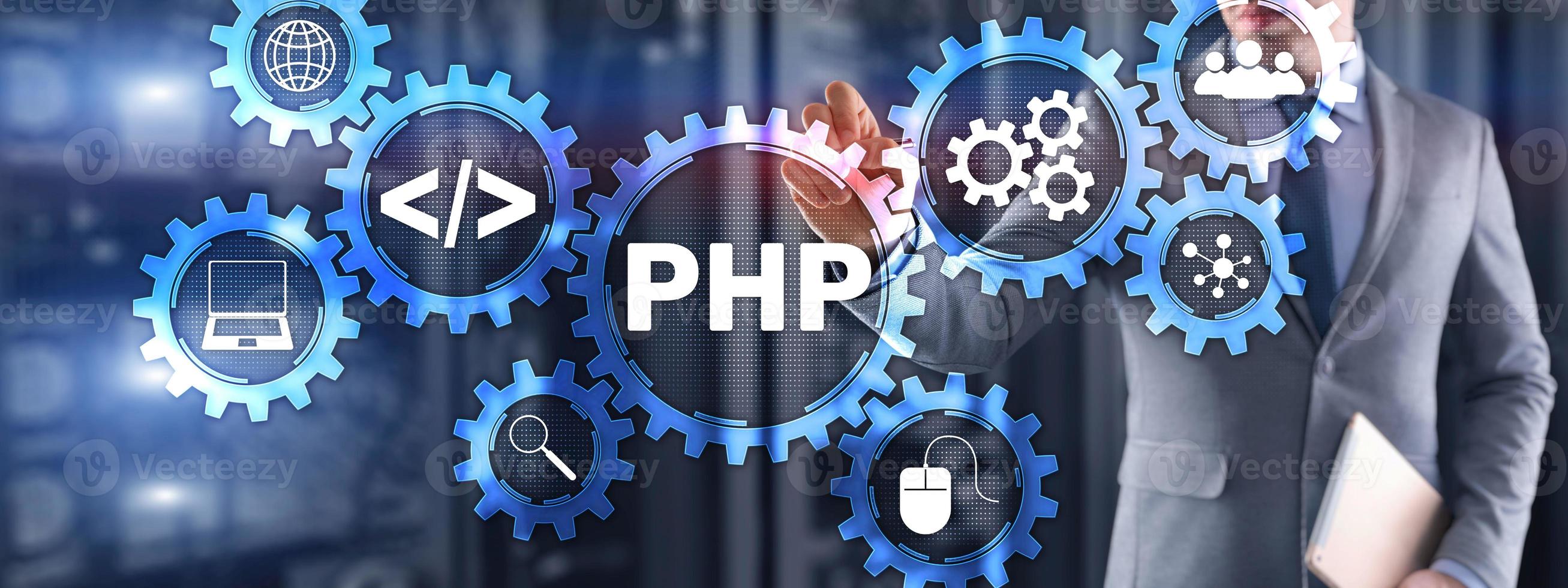 PHP coding Concept. Programmer search. Technology Background 3665772 ...