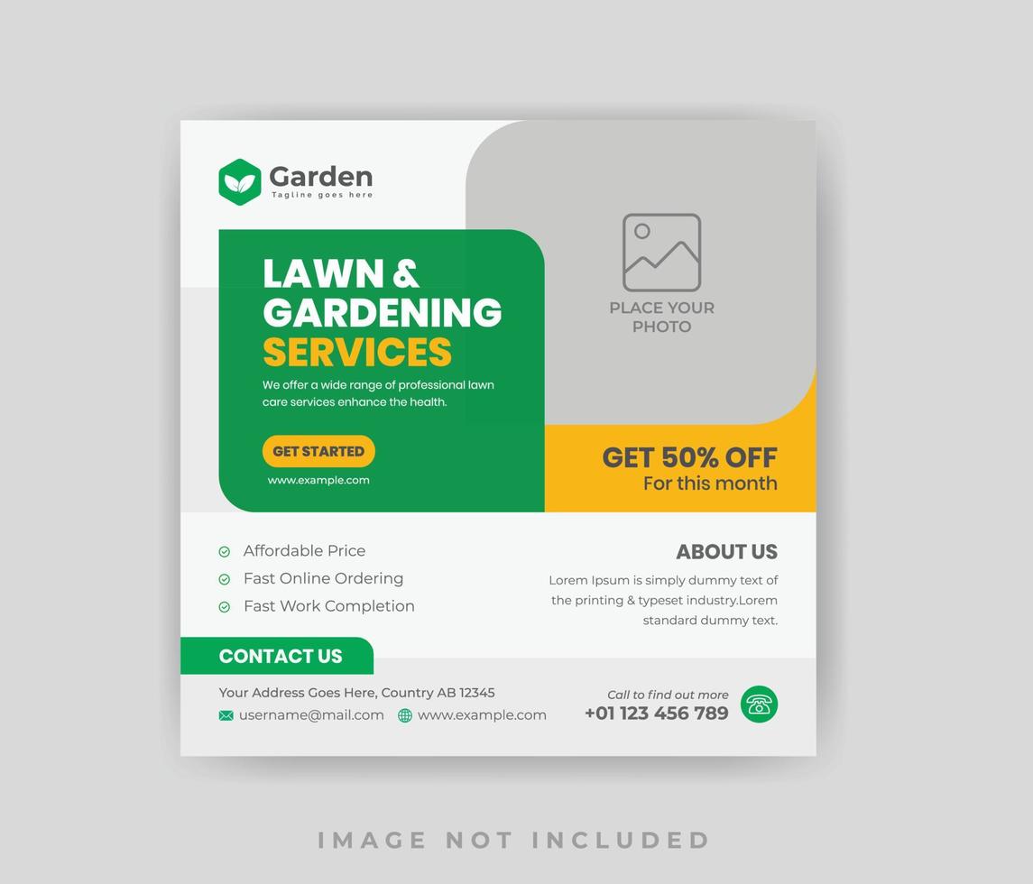 Lawn garden care service social media post and web banner template vector