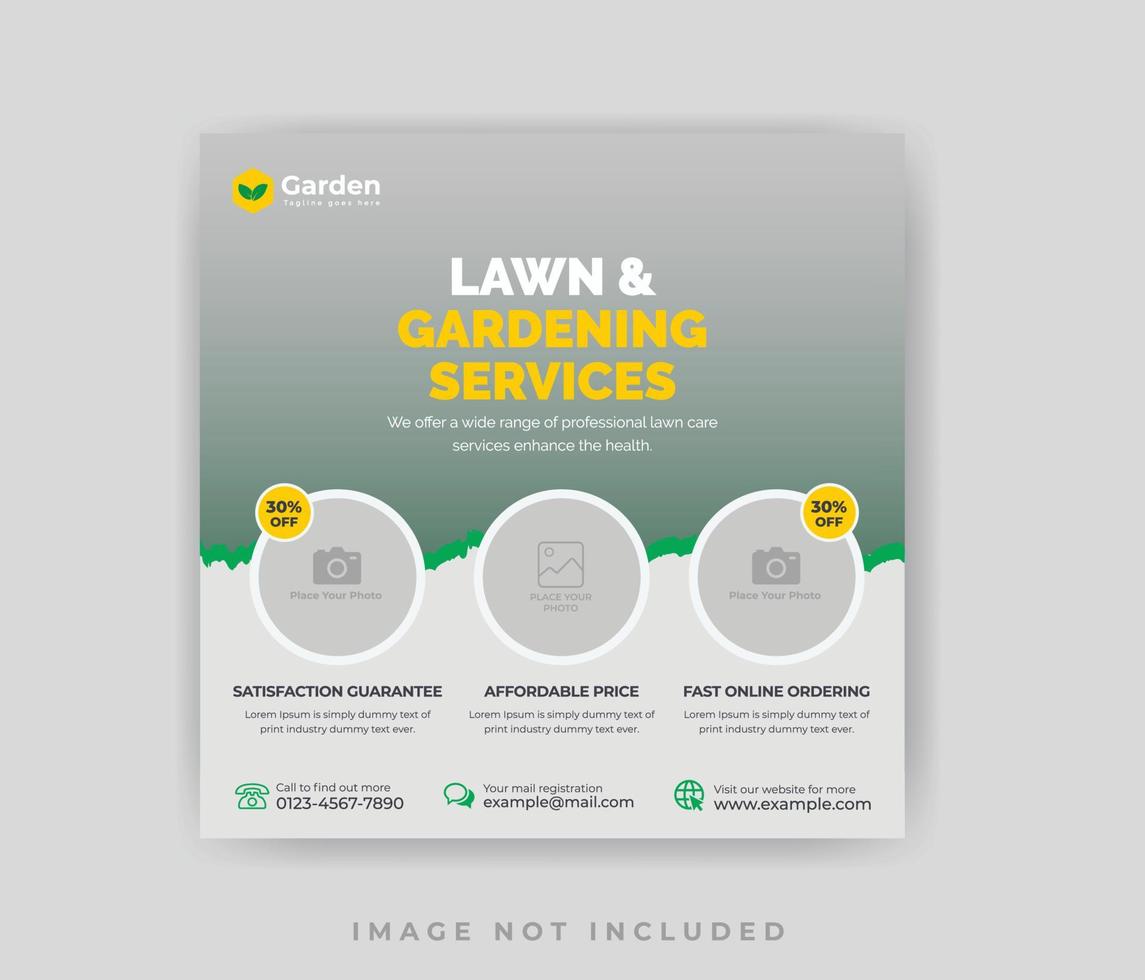 Lawn garden care service social media post and web banner template vector