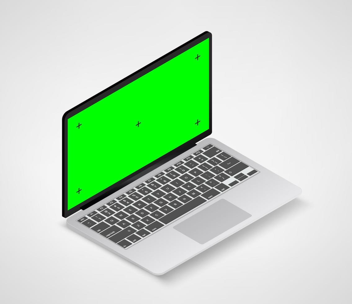 Modern laptop computer vector mockup. Vector notebook with green screen