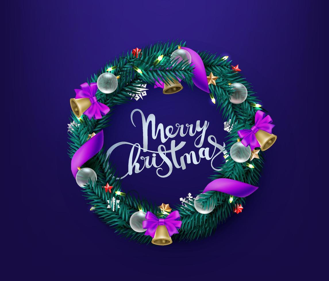 Christmas wreath Merry Christmas and Happy new year greeting card vector