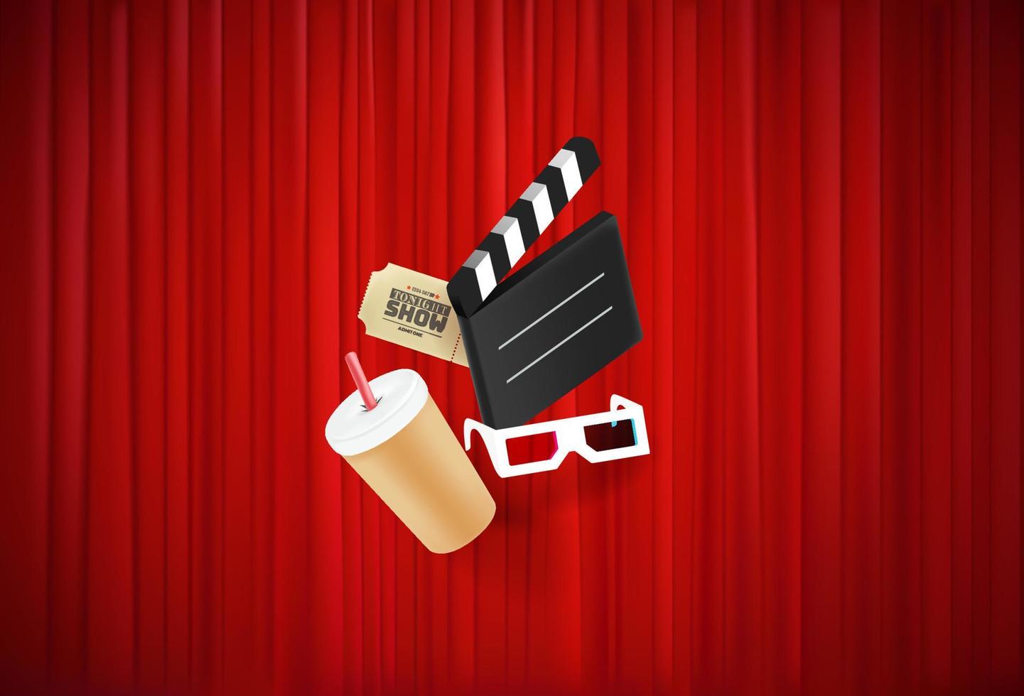 Red curtain with cinema elements vector