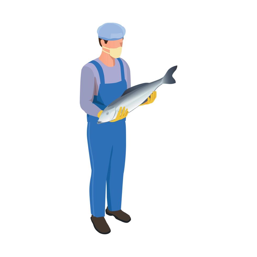composición del trabajador de procesamiento de pescado vector