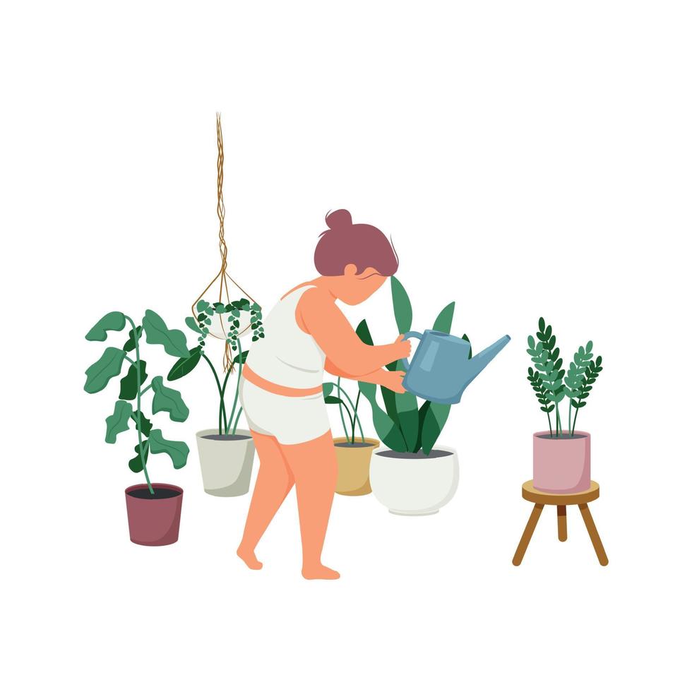 Woman Watering Flowers Composition vector