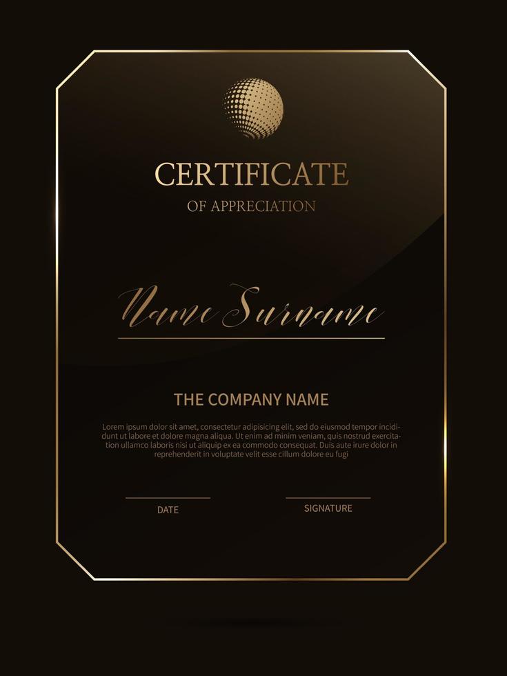 Certificate frame background with glass material vector