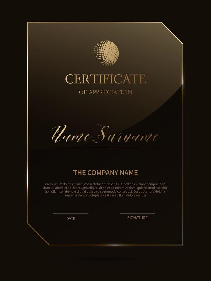 Certificate frame background with glass material vector