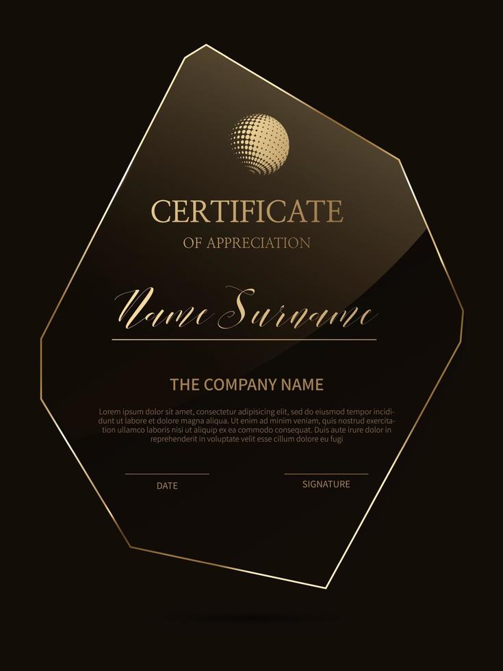 Certificate frame background with glass material vector