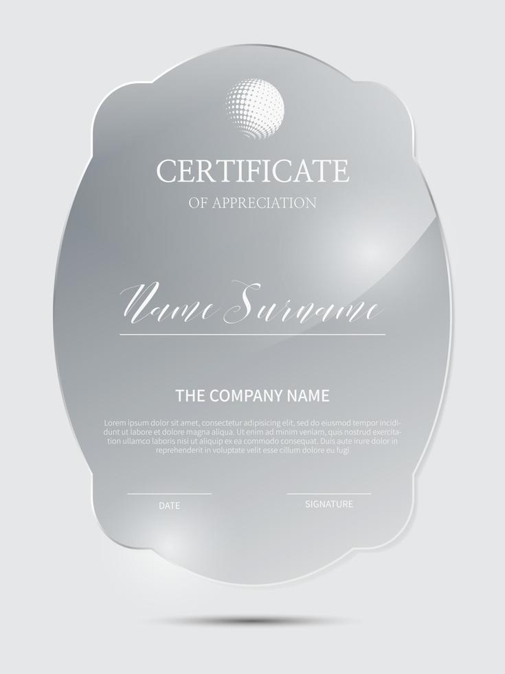 Certificate frame background with glass material vector