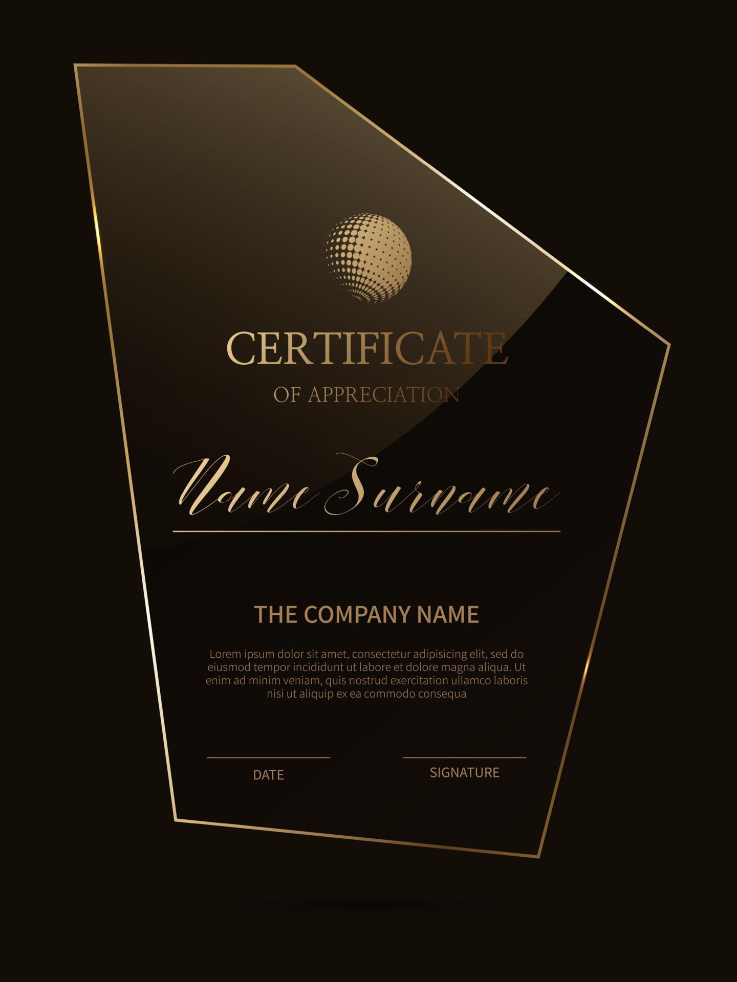 Certificate frame background with glass material 3666396 Vector Art at