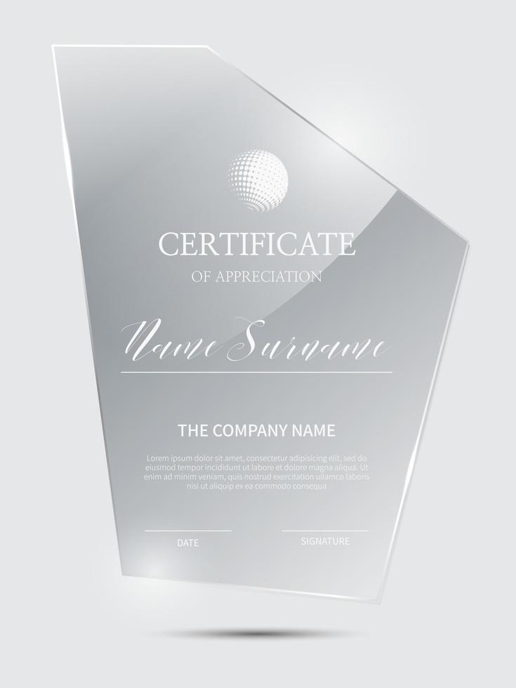 Certificate frame background with glass material vector