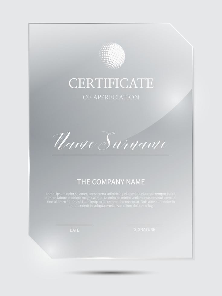 Certificate frame background with glass material vector