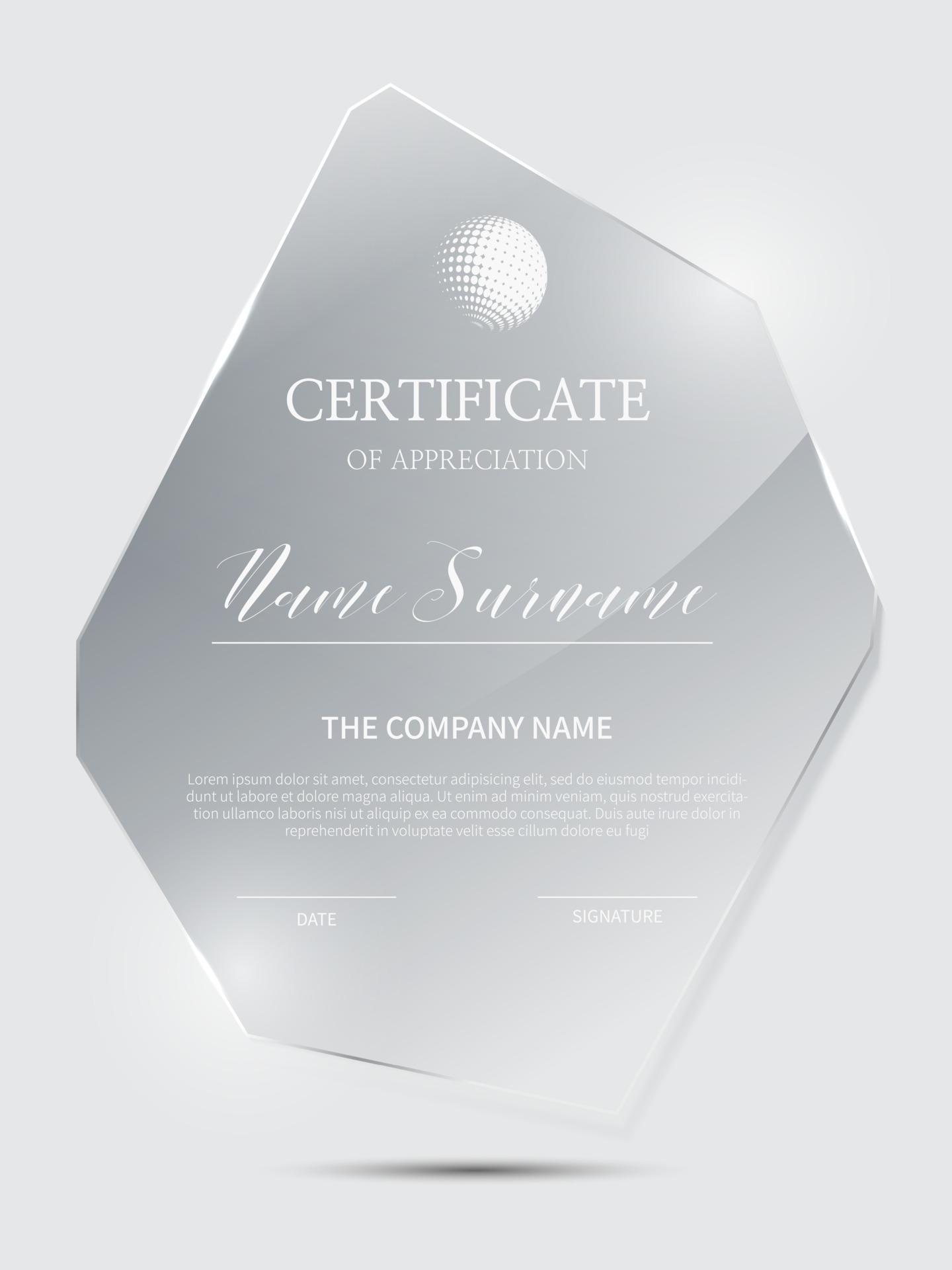 Certificate frame background with glass material 3666401 Vector Art at