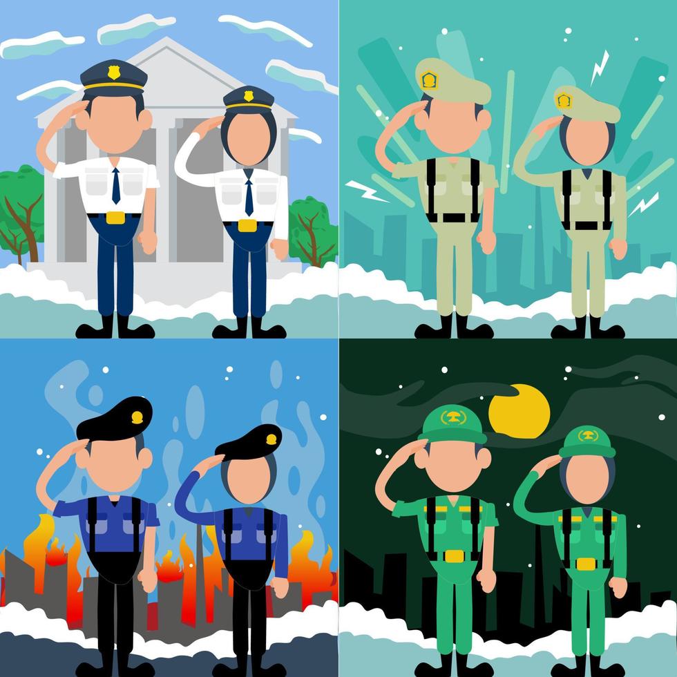 indonesian law enforcment in various uniform bundle vector