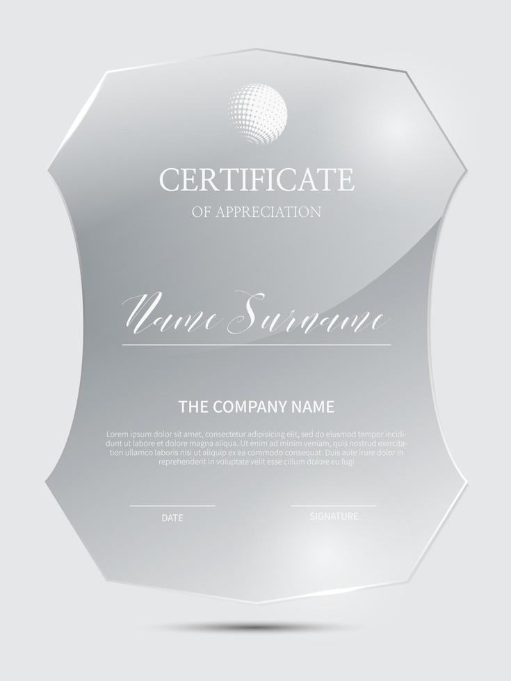 Certificate frame background with glass material vector