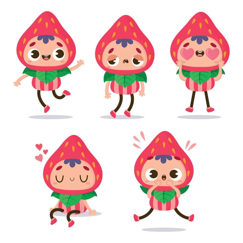 cute berry character in different poses vector