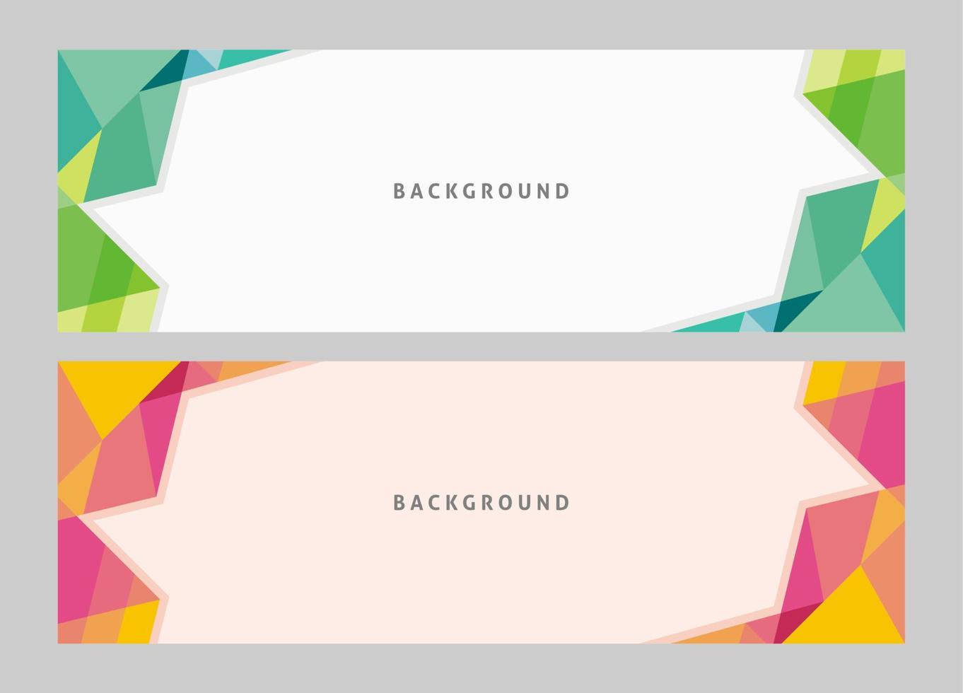 Set of horizontal low poly green and pink modern background vector