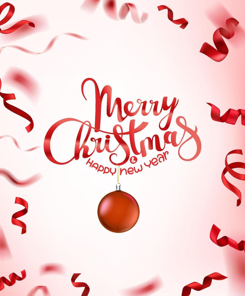 Christmas banner. Red silk ribbons and red bauble vector