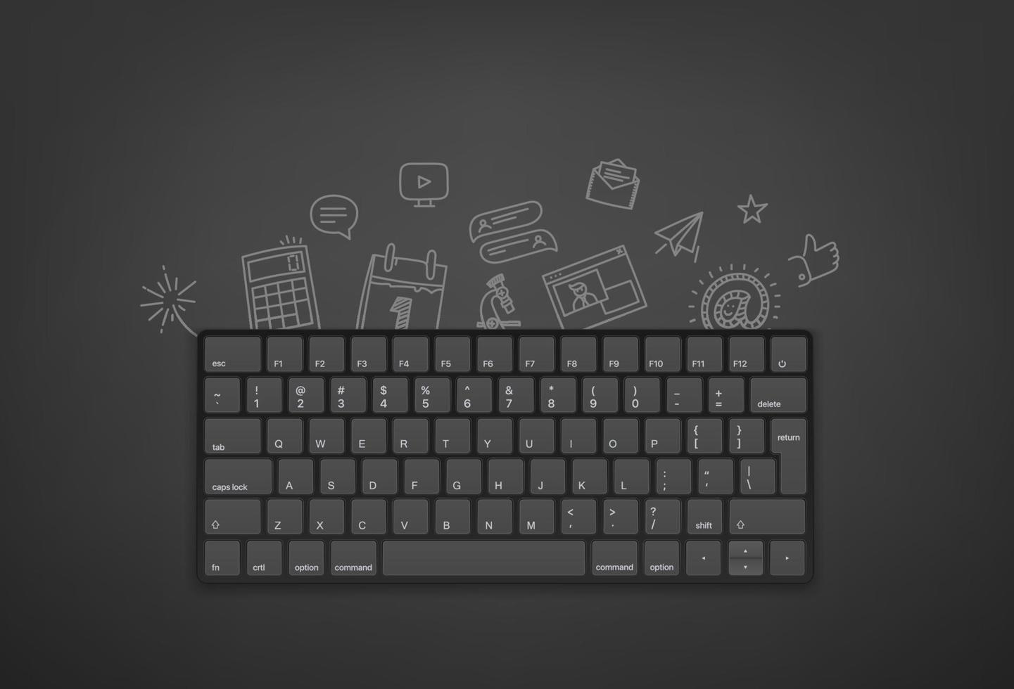 Modern keyboard with doodling elements. Doing business concept vector