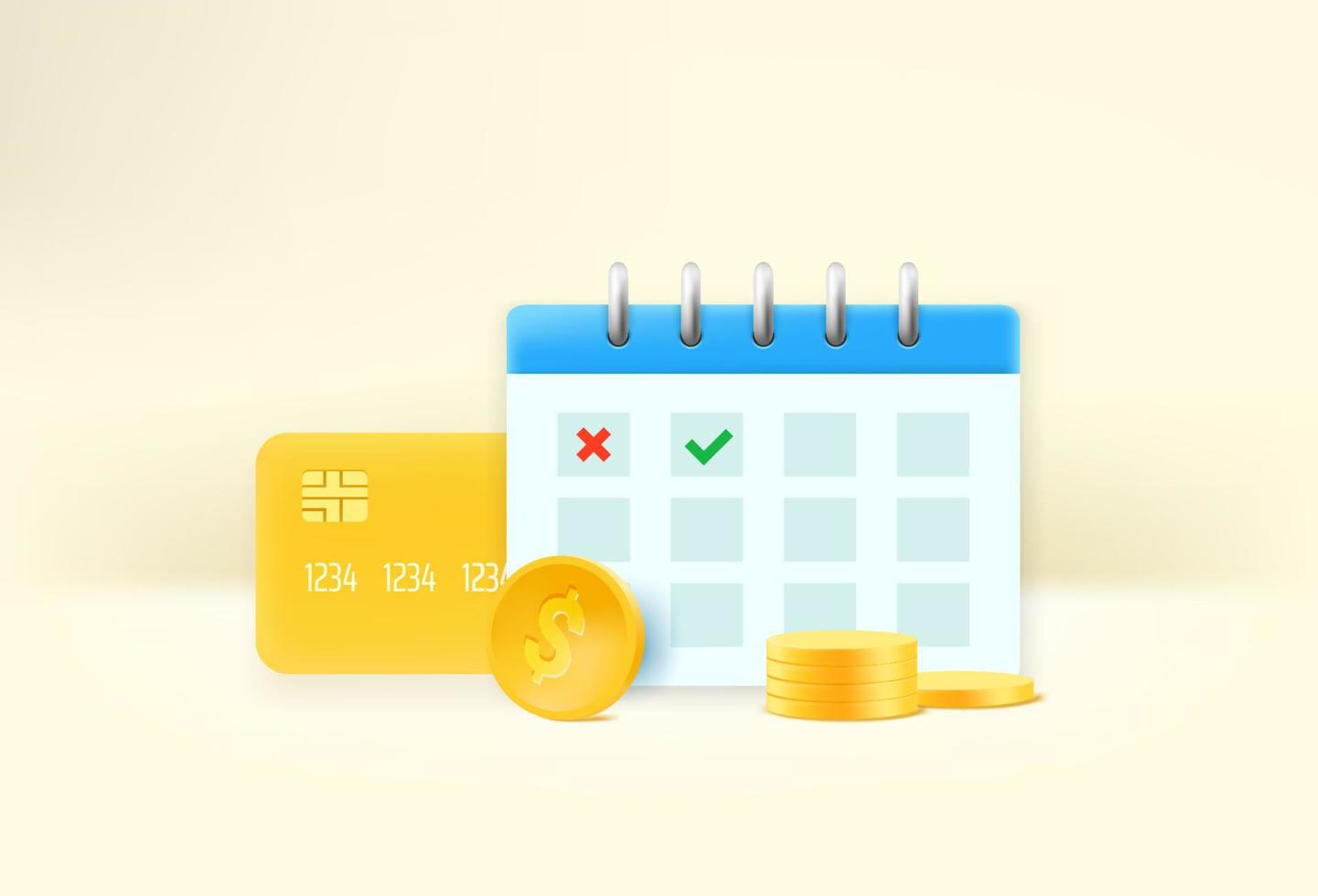 Calendar with card and coins vector