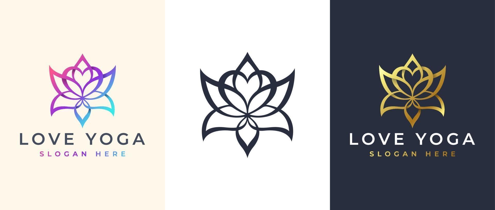 diseño de logotipo de flor de amor de arte lineal, plantilla de logotipo floral de loto vector