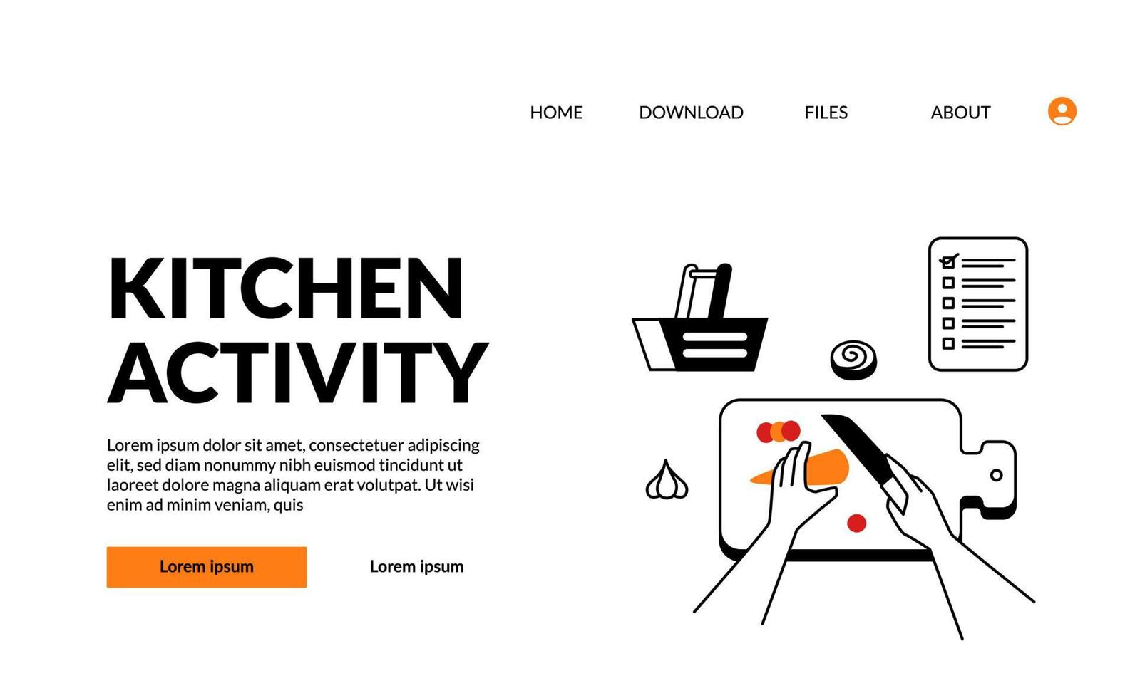 Ilustración de contorno plano moderno para la actividad de la cocina para la plantilla de la página de destino vector