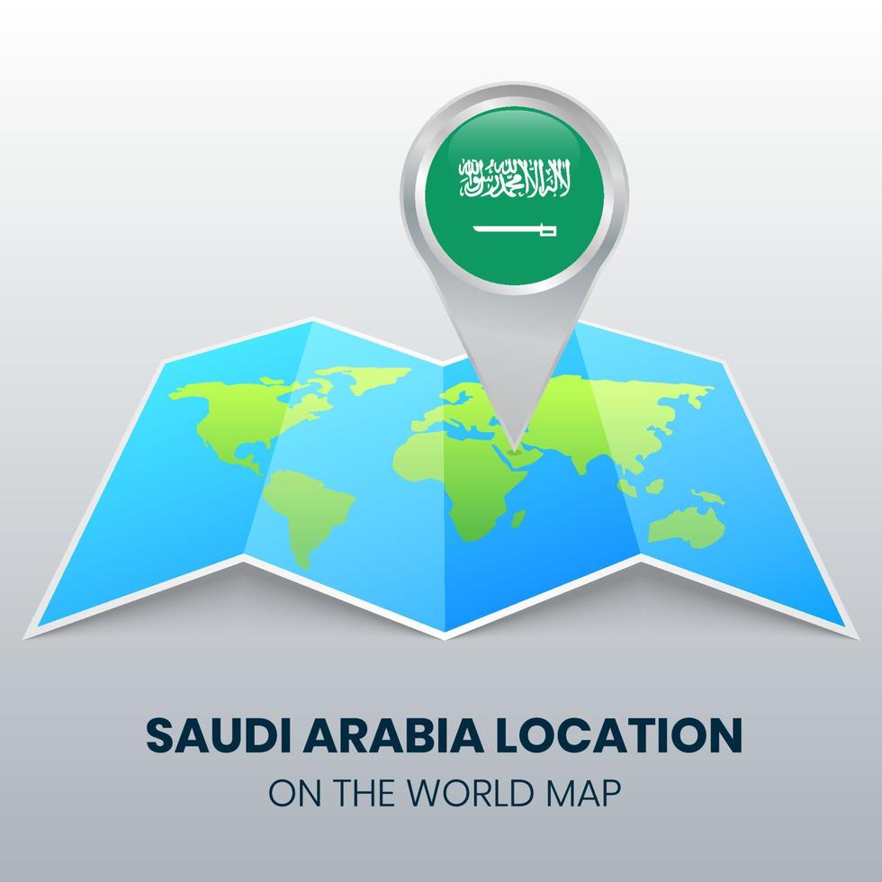 icono de ubicación de arabia saudita en el mapa mundial, icono de pin redondo de arabia saudita vector