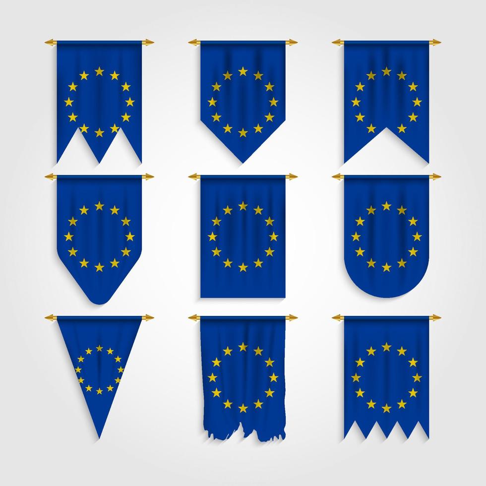 European Union flag in different shapes, Flag of European Union in various shapes vector