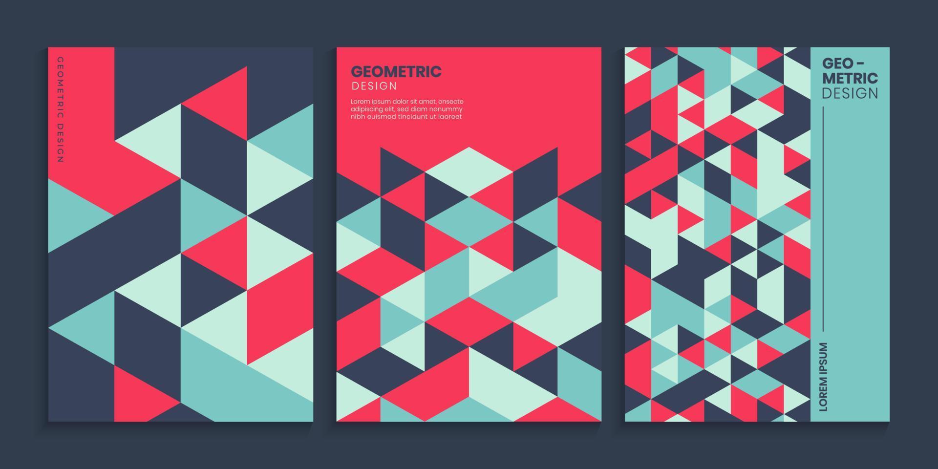 Flat retro geometric cover design set vector