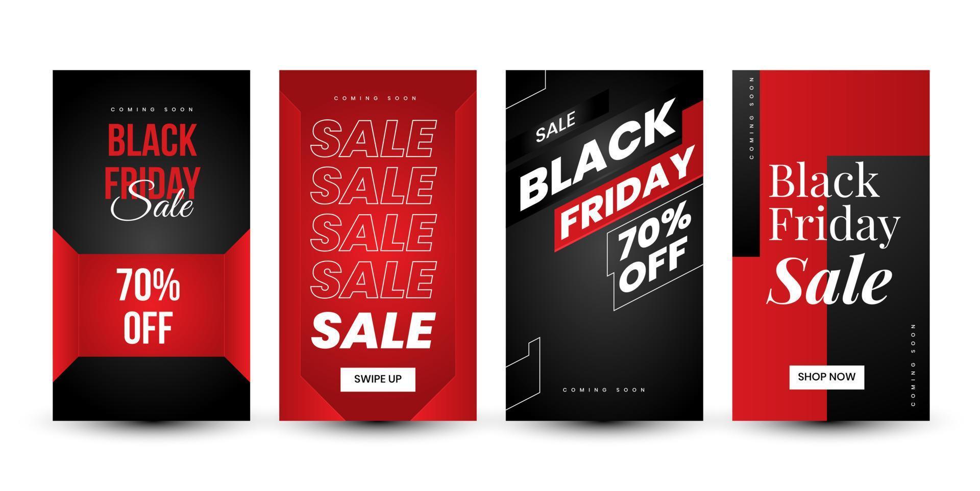 Black Friday Sale social media stories set for business, commerce, promotion and advertising. Vector illustration.