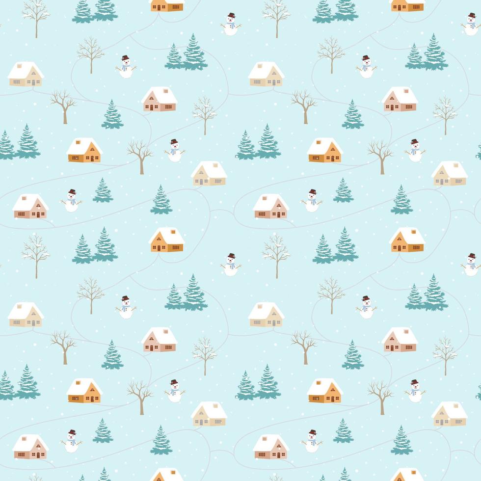 Snowy rural in winter seamless pattern for Christmas decorative,fabric,textile or wallpaper vector