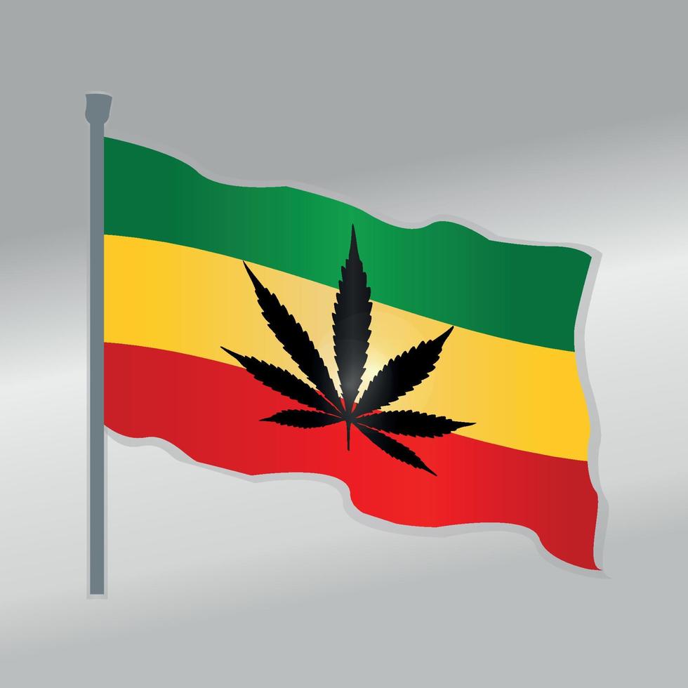 Realistic Gradient Vector Illustration Image of Reggae Marijuana Waving Flag Pole