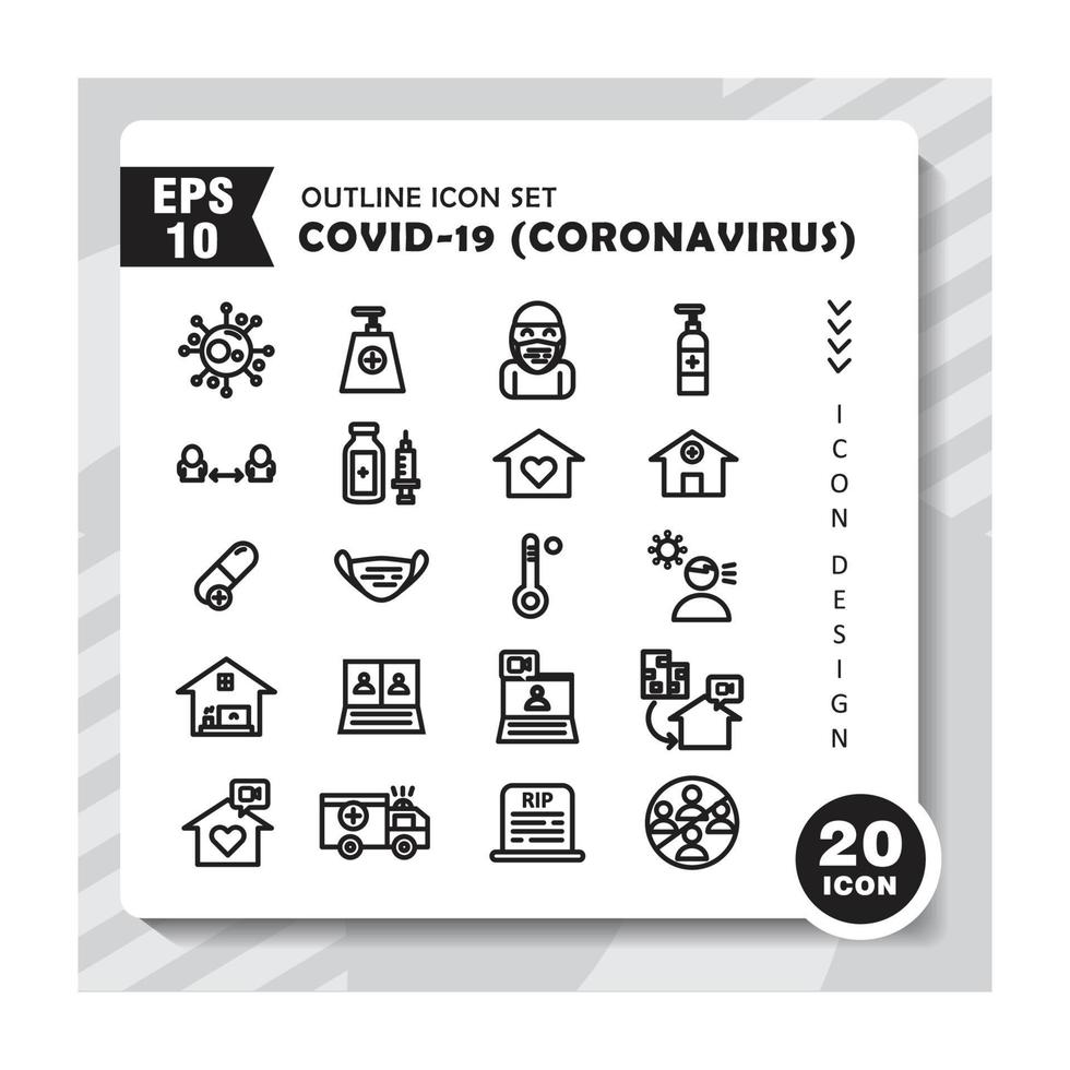 Set of outline icons about coronavirus covid-19 . Contains such Icons as virus, hospital, ambulans, vaksin, mask. Editable vector