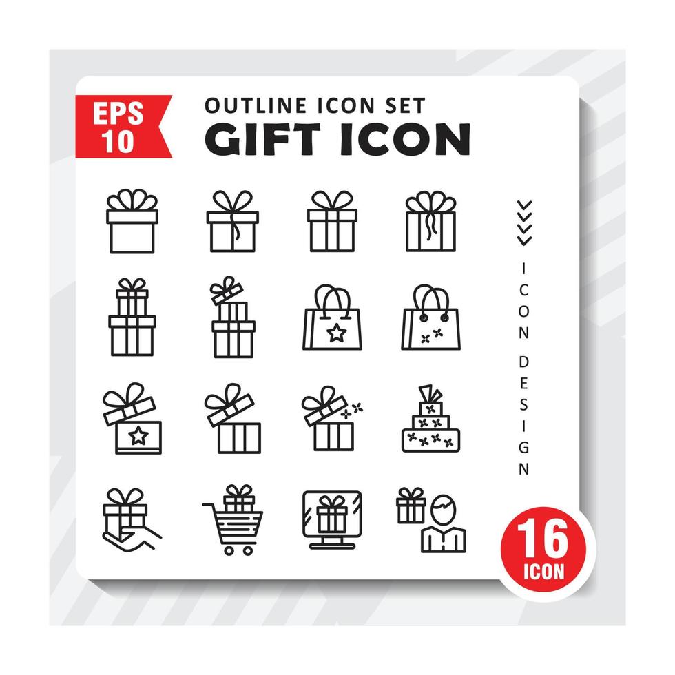 Set of outline icons about gift. Editable vector