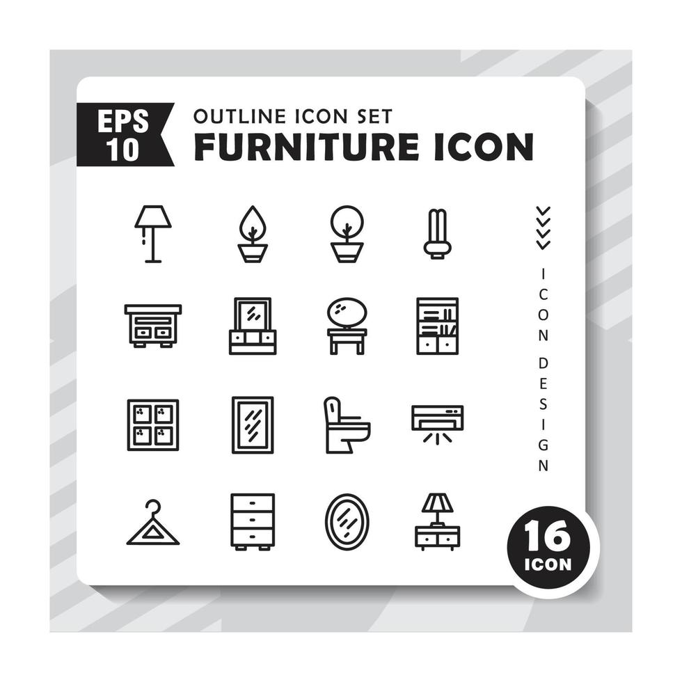 Set of outline icons about furniture. Editable vector