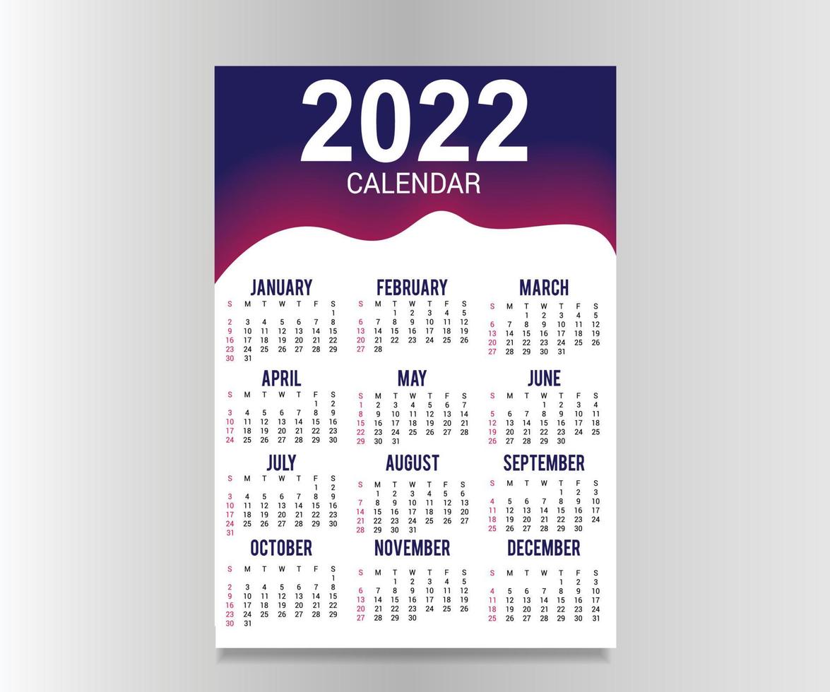New Year calendar 2022 template design Set of 12 Months vector